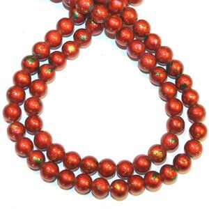 DIY Beads Red Metallic Multi-Color Graffiti Drawbench 8mm Round Glass 31" G4265